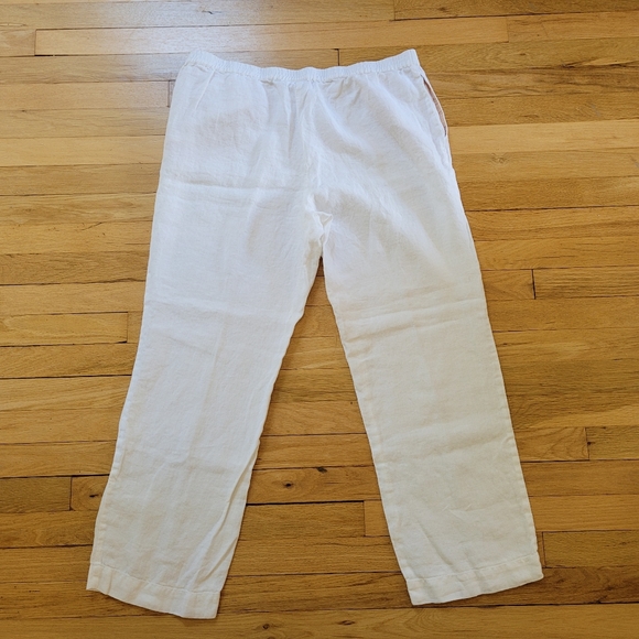 J.Jill LOVE LINEN Large Missy Pants White Elastic Waist Pockets Straight Leg - Picture 2 of 3